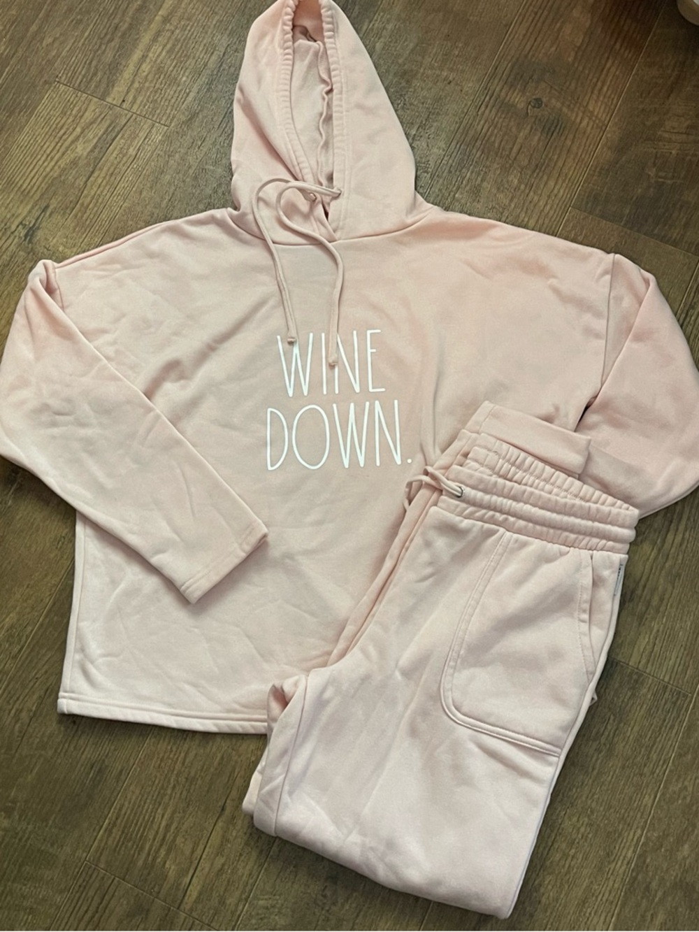 Rae Dunn Pink "WINE DOWN." Hoodie & Jogger Set